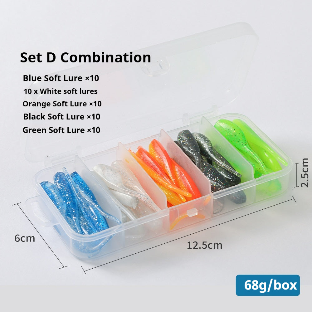 50Pcs Needle Tail Soft Lure Combo, Rock Fishing Soft Baits with Hooks, Random Colors