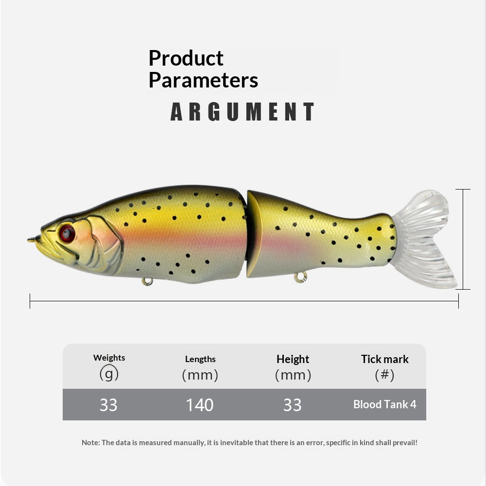 140mm 13g 2 Segments Jointed Swimbait Sinking Wobbler Lifelike Crankbait Artificial Hard Bait for Pike Bass Fishing