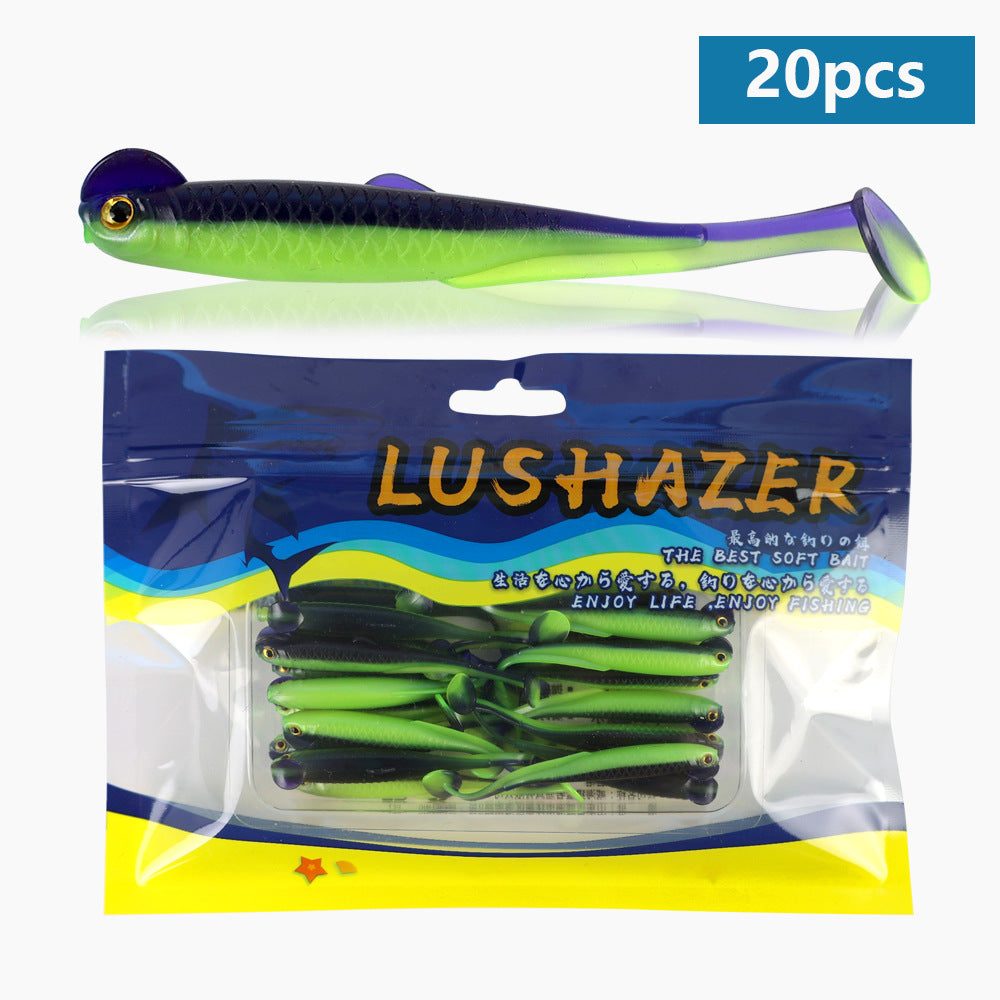 20Pcs Scented Multi-Color T-Tail Grub Soft Lures, Soft Worms for Jig Head, Black Pit & Wild Fishing