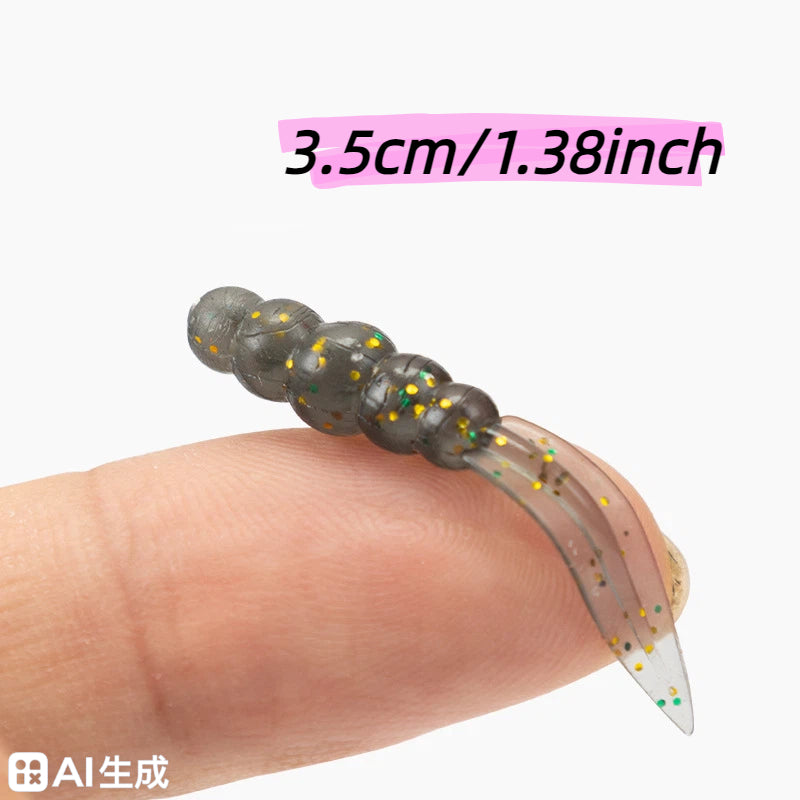 20Pcs Floating Scented Shrimp Flavor Flat Leaf Tail Soft Lures, Rock Fishing Baits for Dace & Culter