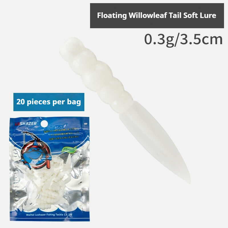 20Pcs Floating Scented Shrimp Flavor Flat Leaf Tail Soft Lures, Rock Fishing Baits for Dace & Culter
