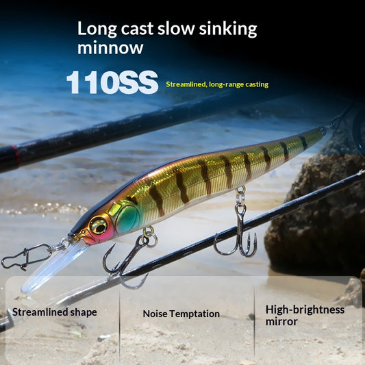Hot Sale Long Cast Slow Sinking Long Lip Minnow Lure 110mm 14g Sea Fishing Hard Bait Simulation Fishing Lure for Bass Topmouth Culter