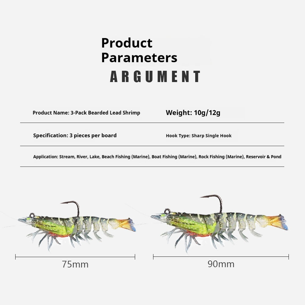 3Pcs Weighted Bionic Shrimp Soft Lures, Pre-Rigged Artificial Shrimp Swimbaits for Topmouth Culter & Bass