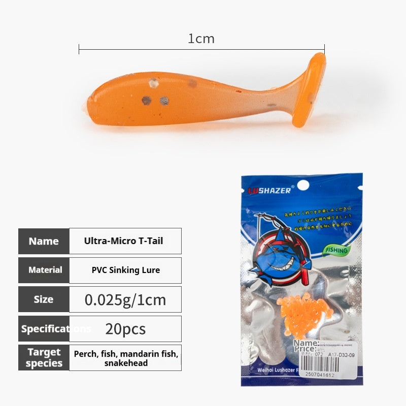 20Pcs Micro T-Tail Soft Lures, Bionic Mini Swimbait for Black Pit Fishing & Freshwater Bass