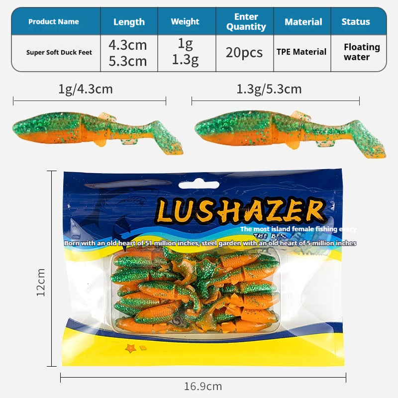 20Pcs Scented Multi-Joint T-Tail Soft Lures, Wiggle Bionic Minnow Soft Worm Fit Jig Head