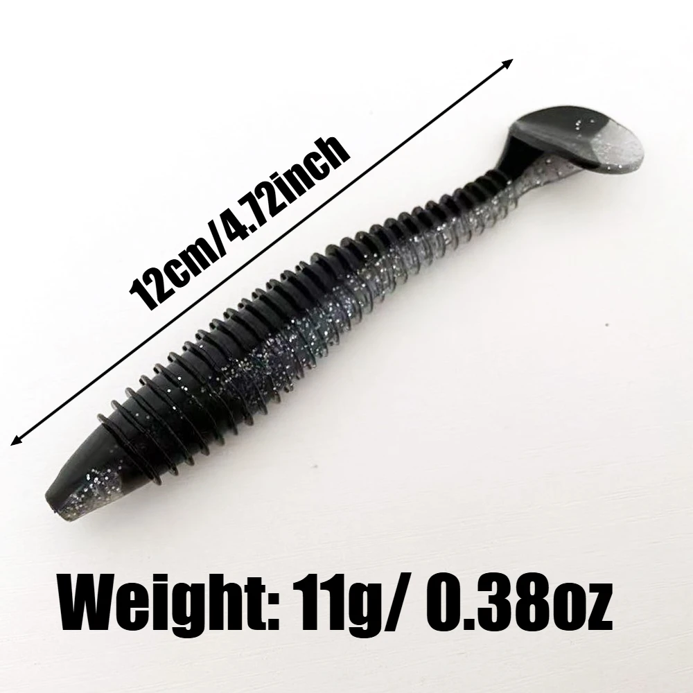 5PCS 12CM Threaded T-Tail Soft Bait | Helical Tail for Vibration & All-Water Level Fishing | Multi-Color Options
