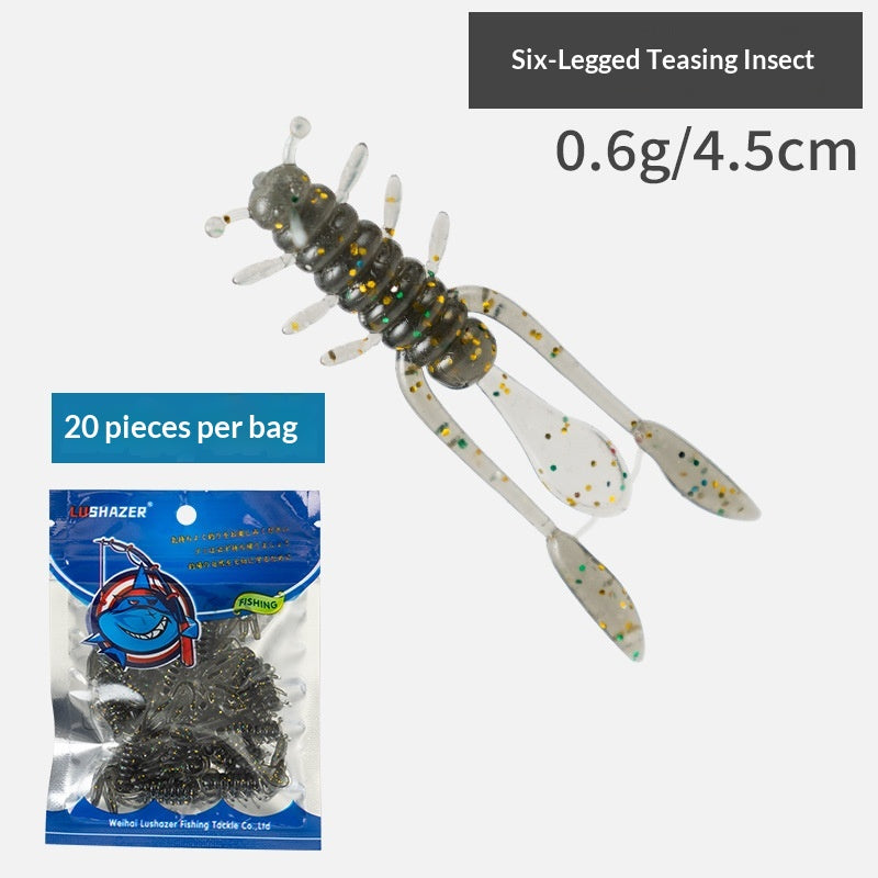 20pcs Six-Leg Creature Soft Lure - Micro Finesse Bait with Jig Head for Bass, Asp & Perch