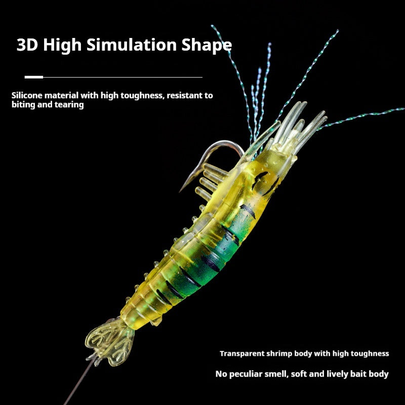 Luminous Pre-Rigged Shrimp Soft Lure, Realistic Bionic Shrimp Bait With Hooks For Freshwater Fishing