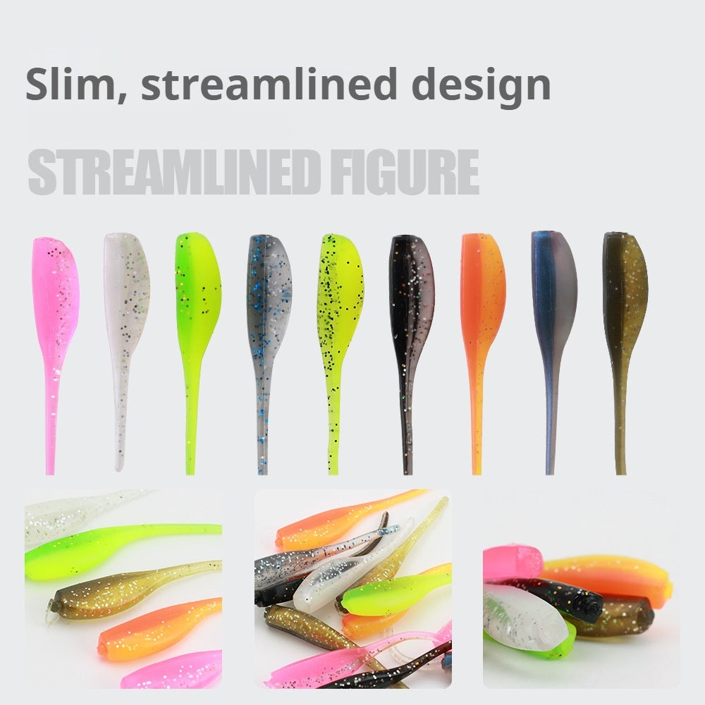 20Pcs Two-Tone Tadpole Needle Tail Soft Lures, Rock Fishing Bait Combo with Hooks for Bass & Topmouth Culter