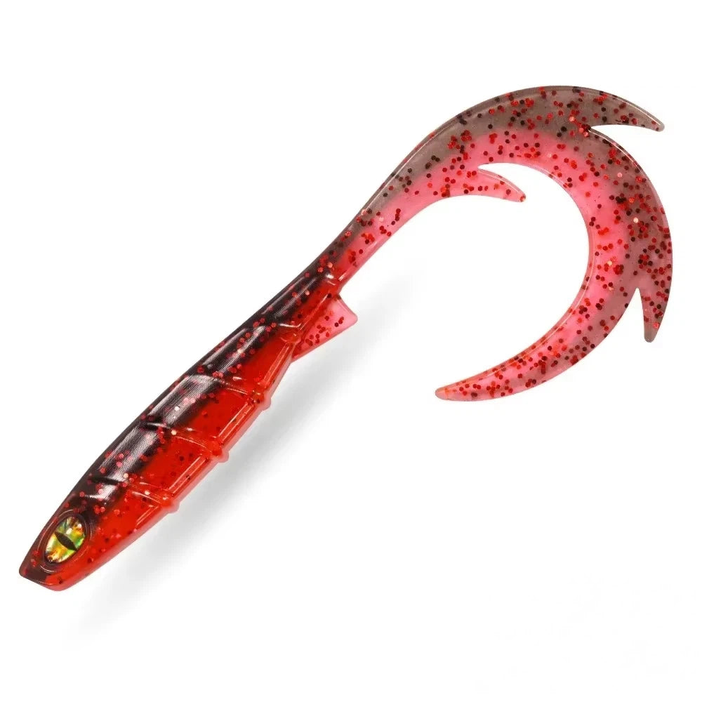 10PCS Lifelike Soft Swimbait Lure with 3D Eyes & Curly Tail - Ribbed Body Soft Plastic Bait for Bass Pike Trout Freshwater & Saltwater Fishing