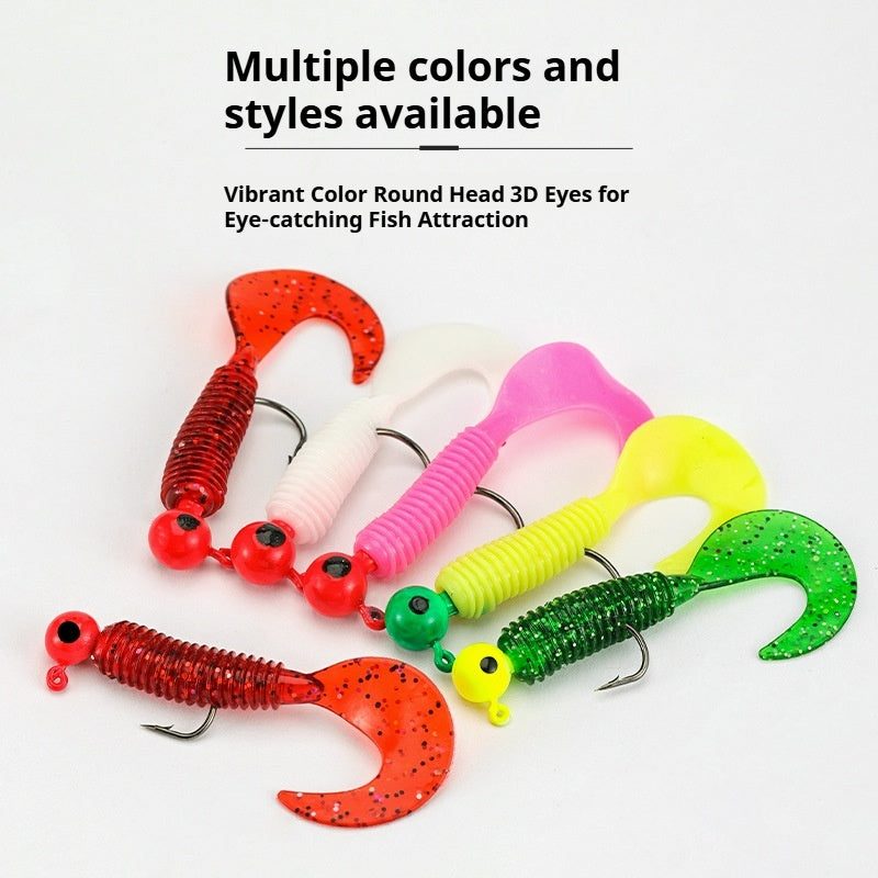 Pre-Rigged Jig Head Soft Lure Set, Reinforced Anti-Snag Soft Worm for Mandarin, Topmouth Culter & White Bait