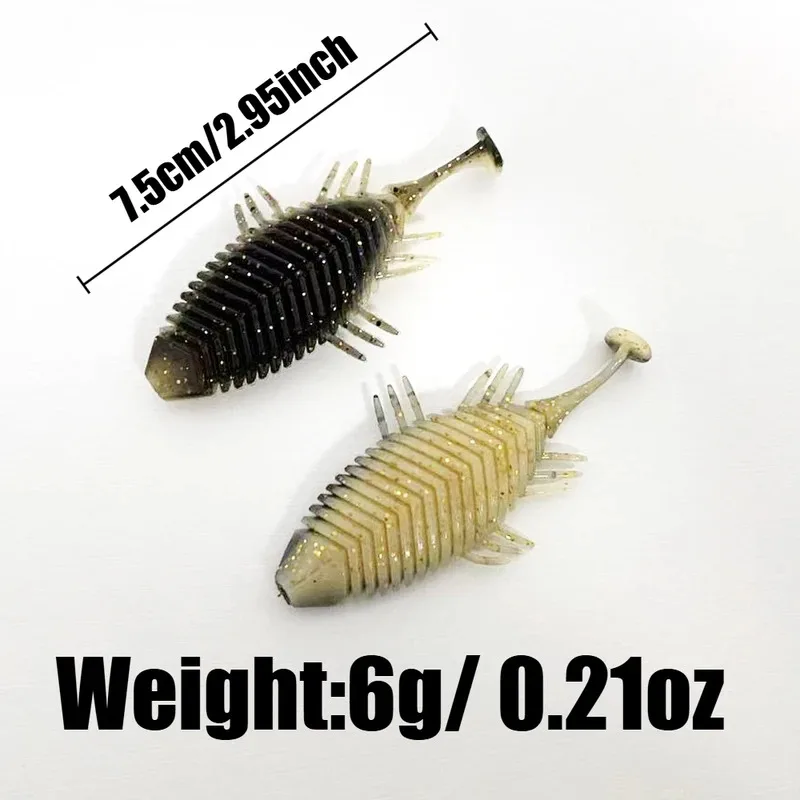 4PCS 7.5cm Sow Bug T-tail, Highly Active Mimicry, Ideal for Finesse Fishing, Slow-sinking & Twitching Action, Soft Lure.