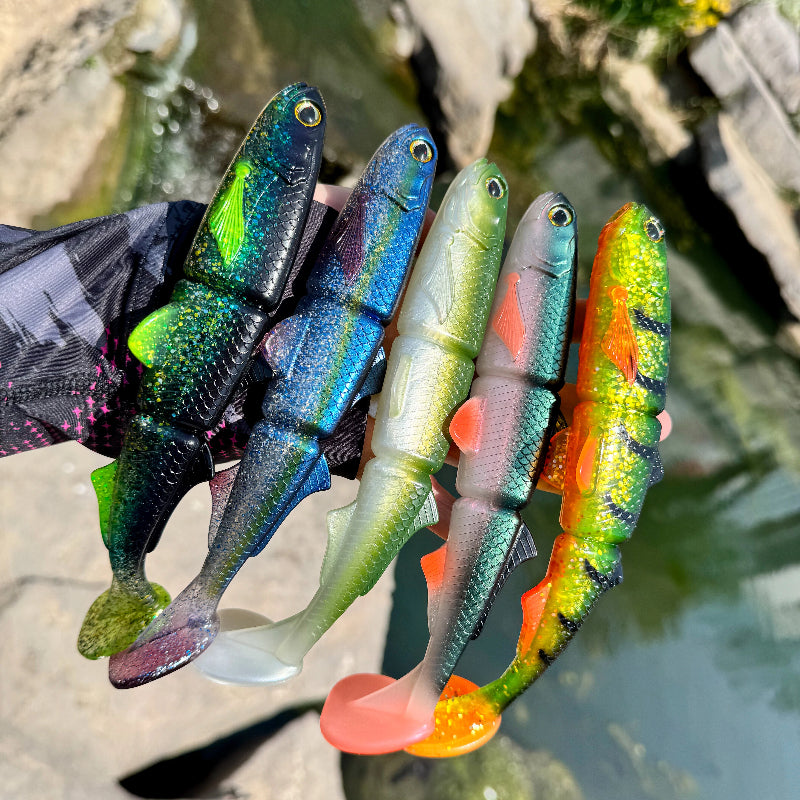 1PC 22cm T-Tail 3-Jointed Soft Swimbait – Slow Sink Long Cast Fishing Lure, Big Paddle Tail Realistic Swimming Action for Pike