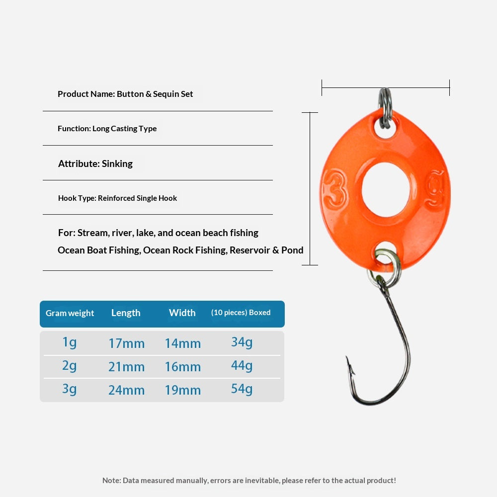 10Pcs Metal Button Spoon Lure Micro Single Hook Long Casting Artificial Bait Freshwater Fishing Tackle for Trout Bass