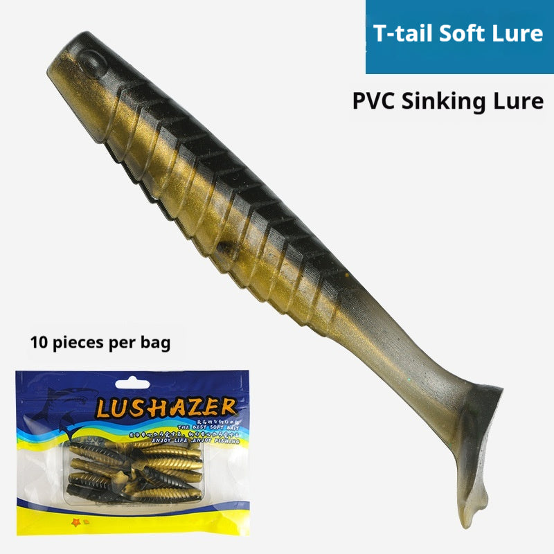 10Pcs Duck Foot T-Tail Soft Lures, Two-Color Threaded Swim Baits Long Cast for Bass & Topmouth Culter