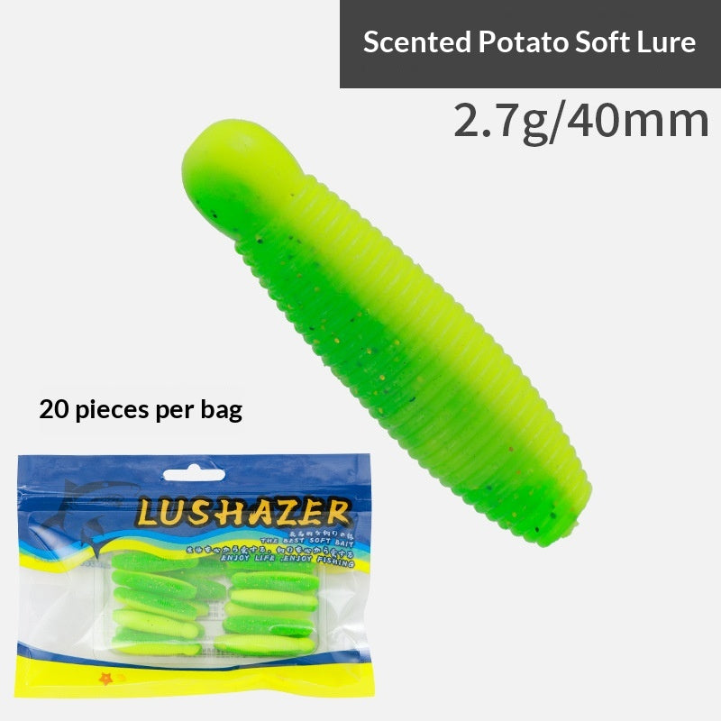 20pcs Salted & Scented Potato Soft Lure - Slow Sinking Finesse Bait for Bass, Perch & Asp
