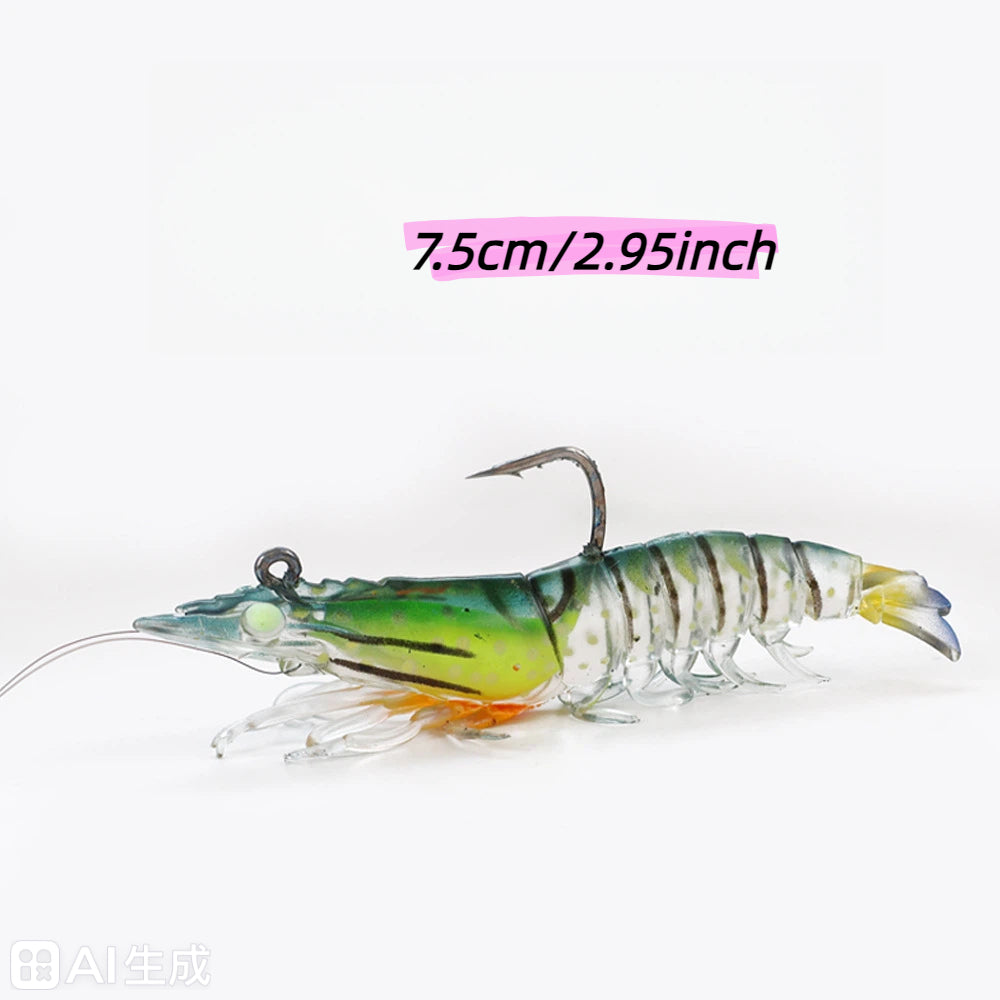 3Pcs Weighted Bionic Shrimp Soft Lures, Pre-Rigged Artificial Shrimp Swimbaits for Topmouth Culter & Bass
