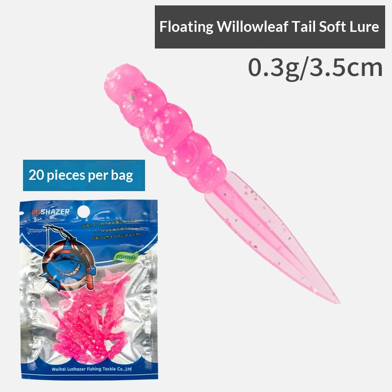 20Pcs Floating Scented Shrimp Flavor Flat Leaf Tail Soft Lures, Rock Fishing Baits for Dace & Culter