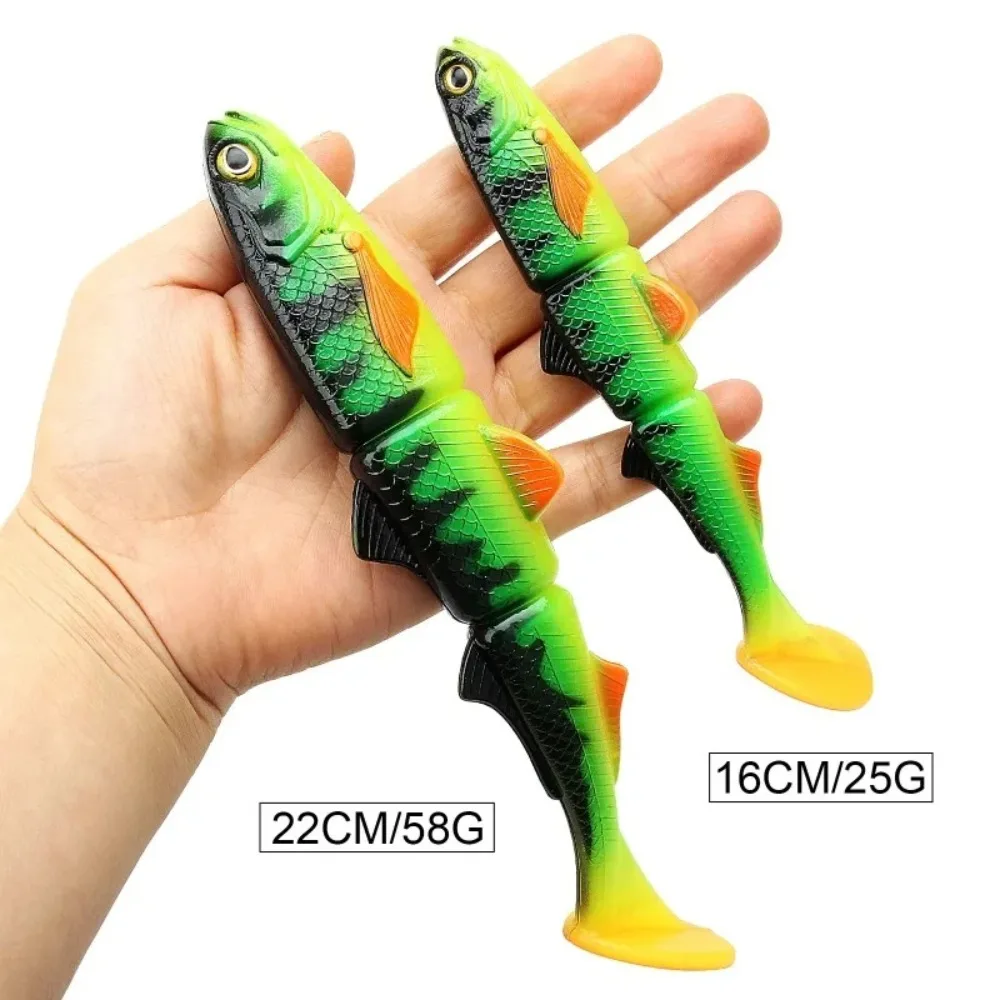 1PC 22cm T-Tail 3-Jointed Soft Swimbait – Slow Sink Long Cast Fishing Lure, Big Paddle Tail Realistic Swimming Action for Pike