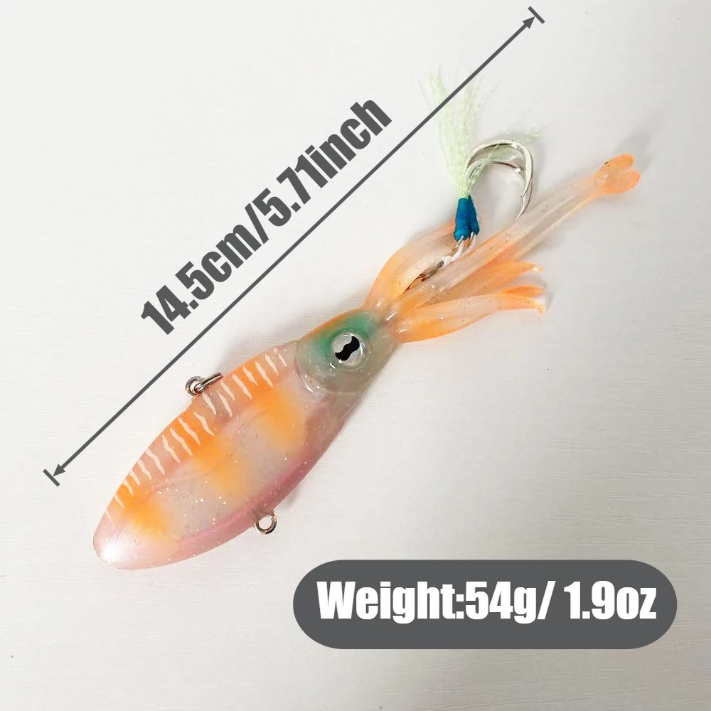 1PC 14.5cm/54g Ultra-Realistic Soft Flat Squid Lure – Tangle-Free Double Hooks, Sinking Bait for Deep Sea Jigging, Squid