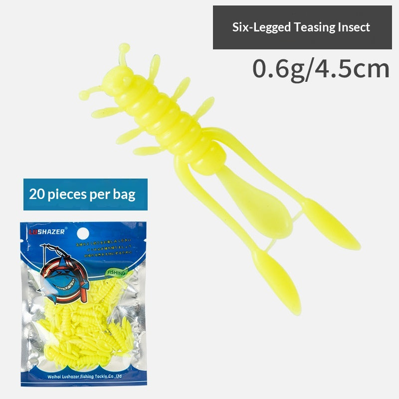 20pcs Six-Leg Creature Soft Lure - Micro Finesse Bait with Jig Head for Bass, Asp & Perch