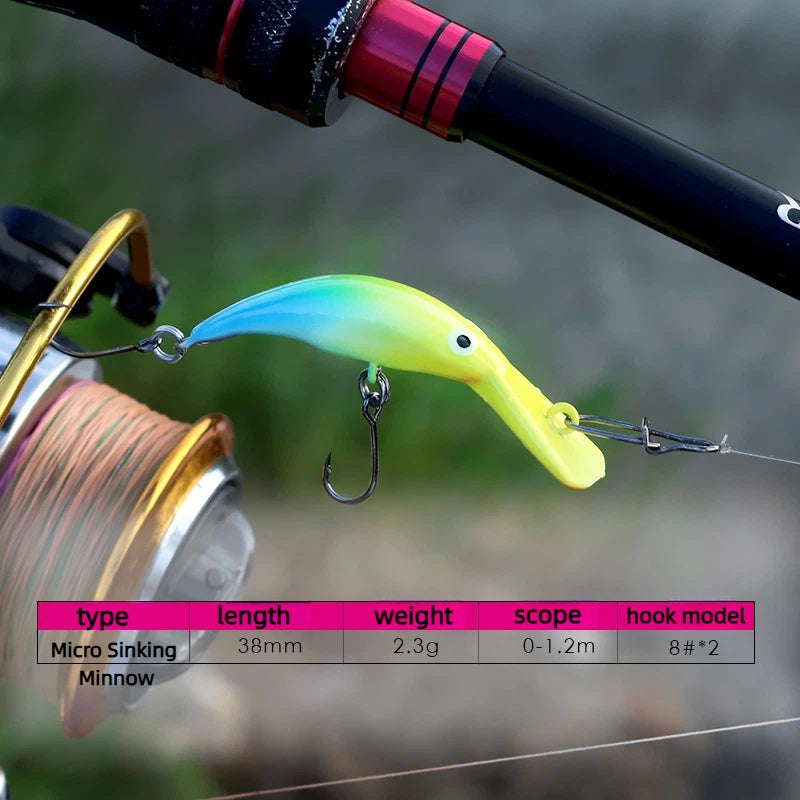 38mm 2.3g Sinking Mini Minnow Lure Full Water Layer Small Chili Micro Fishing Bait Artificial Hard Bait for Trout Freshwater Angling
