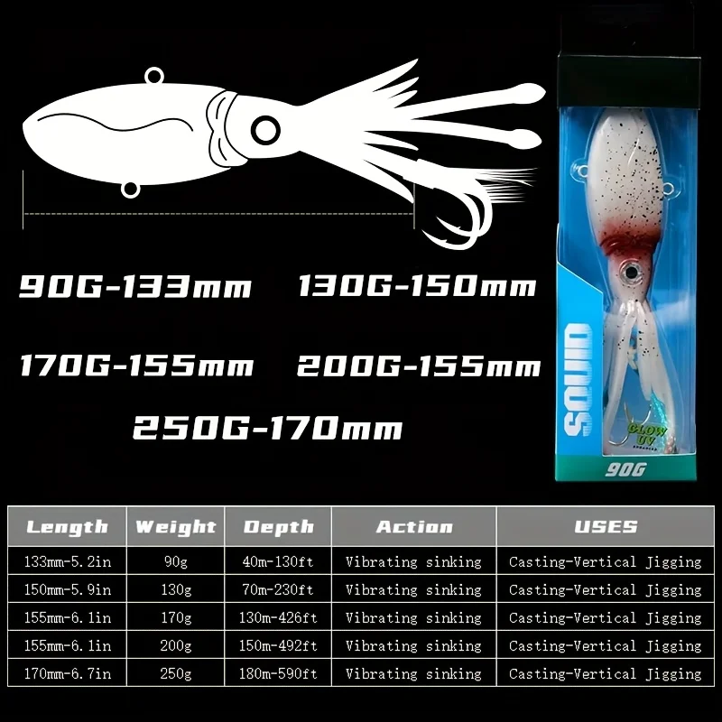170G/200G/250G UV Glow Fishing Soft Lure Octopus Calamar Pesca Mar Sea Fishing Jigs Fishing Lures Swimbait Lures