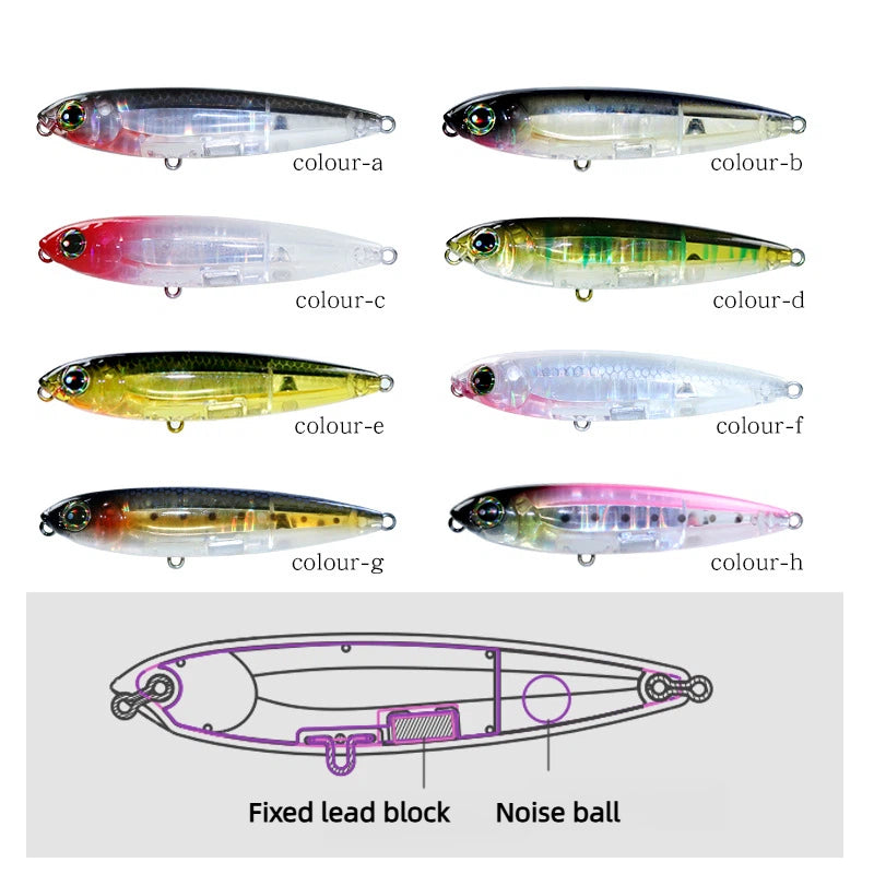 Internal laser fake bait, long-cast topwater type, 5g & 8g available. Zigzag dog lure, floating pencil hard bait, perfect for topmouth culter and bass.