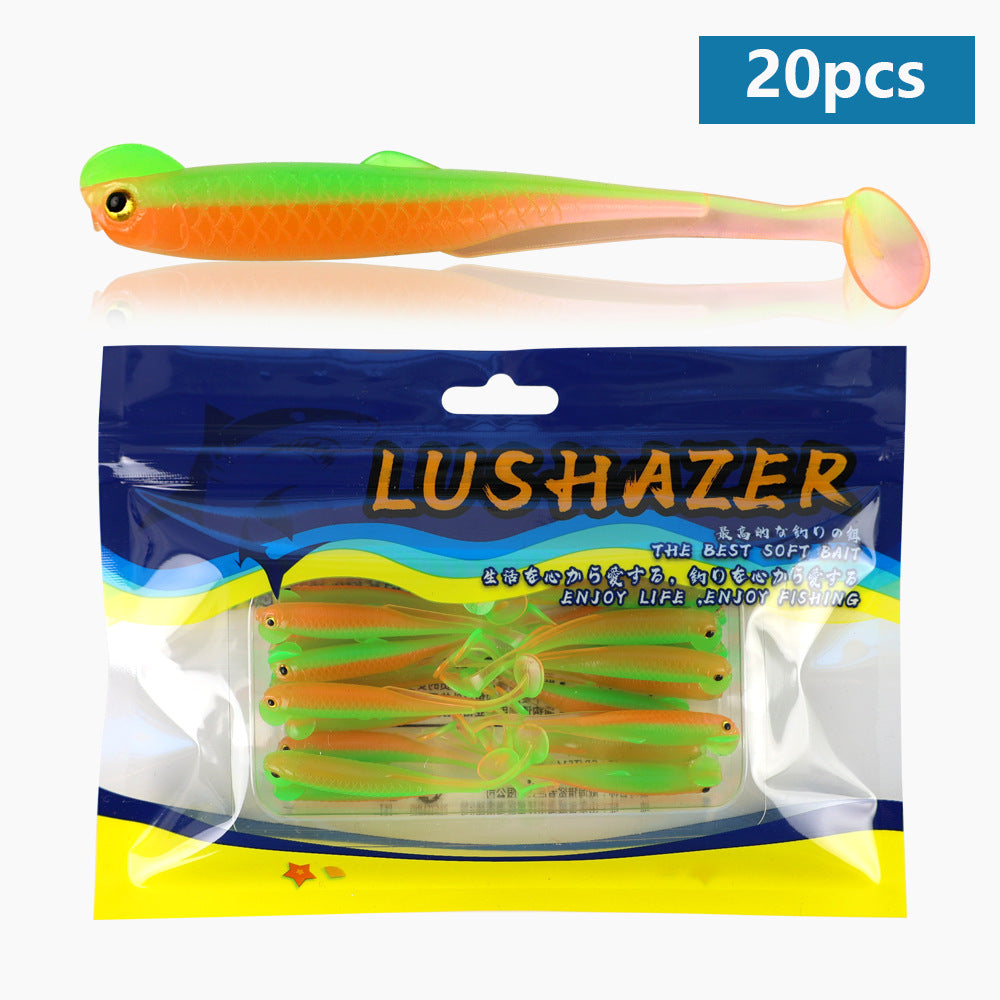20Pcs Scented Multi-Color T-Tail Grub Soft Lures, Soft Worms for Jig Head, Black Pit & Wild Fishing
