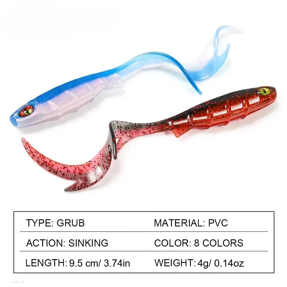 10PCS Lifelike Soft Swimbait Lure with 3D Eyes & Curly Tail - Ribbed Body Soft Plastic Bait for Bass Pike Trout Freshwater & Saltwater Fishing