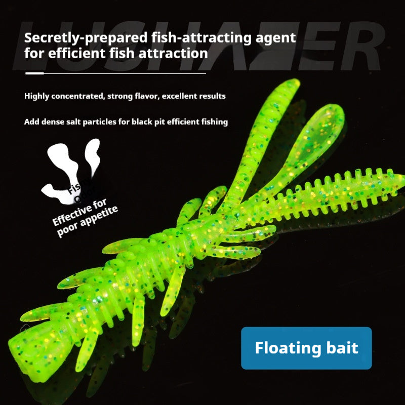15Pcs Floating Salty Scent Pipi Shrimp Soft Lures 6cm, TPE Bionic Bait for Black Pit Fishing
