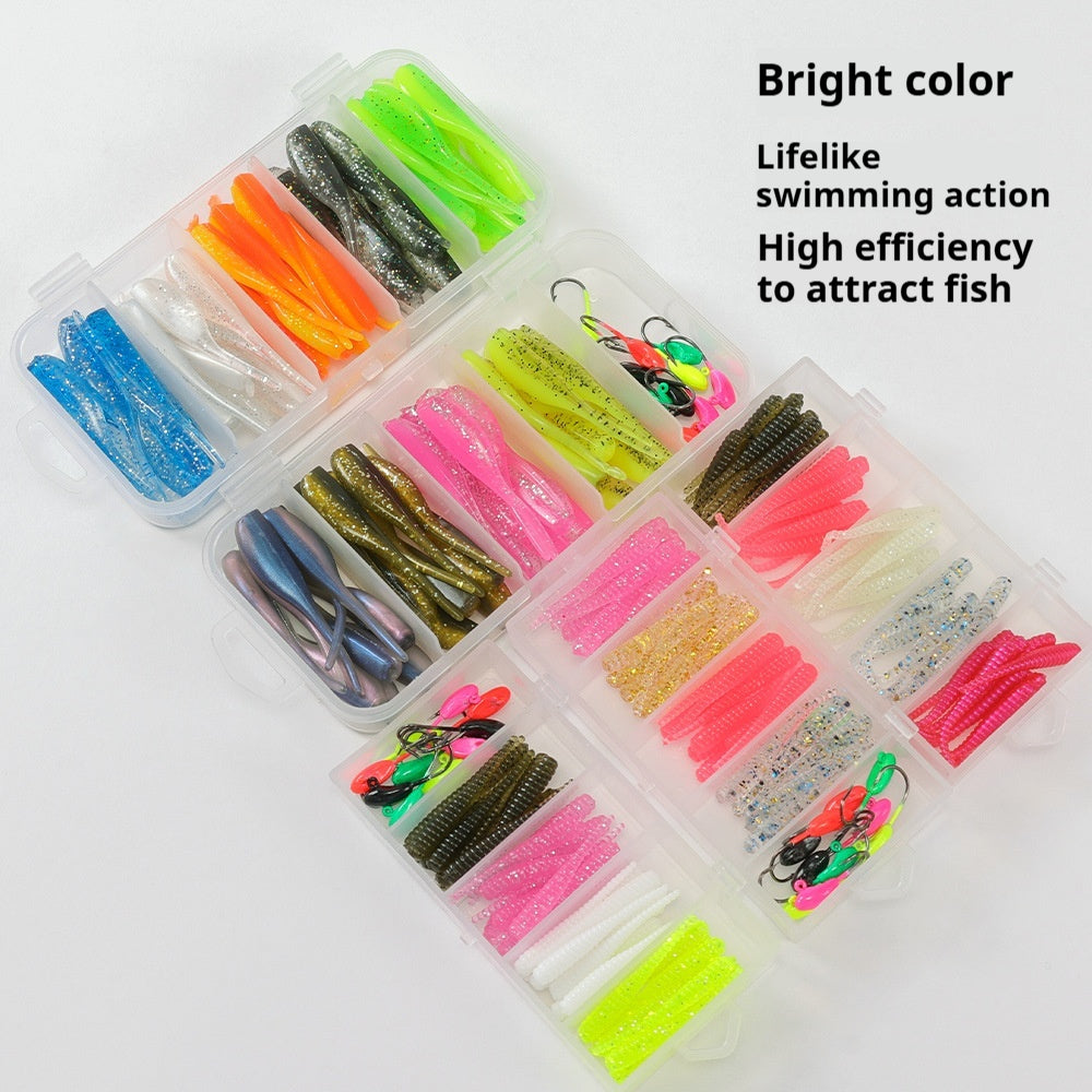 50Pcs Needle Tail Soft Lure Combo, Rock Fishing Soft Baits with Hooks, Random Colors