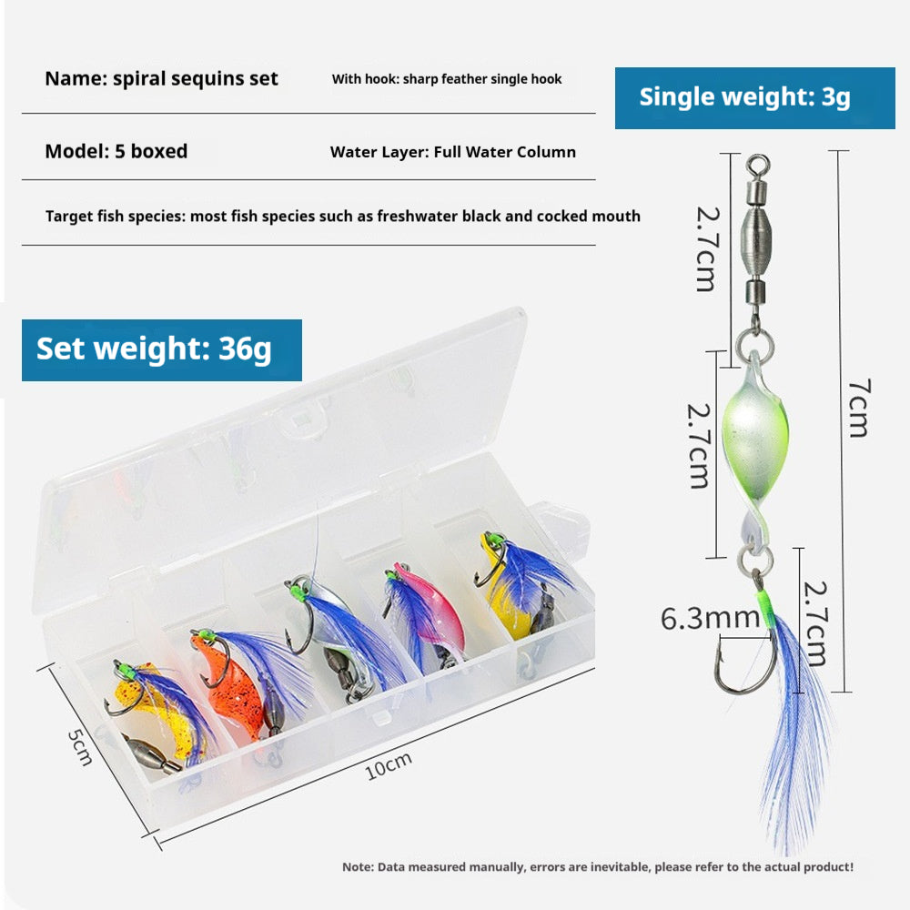 Spiral High-Speed Spinner Spoon Lure Set with Feather Hook - Long Cast Metal Lure for Bass & Pike