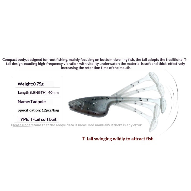 4cm 0.75g T-Tail Soft Lure Worm Bait Texas Rig Rock Fishing Bionic Bait for Rock Fish Mandarin Fish