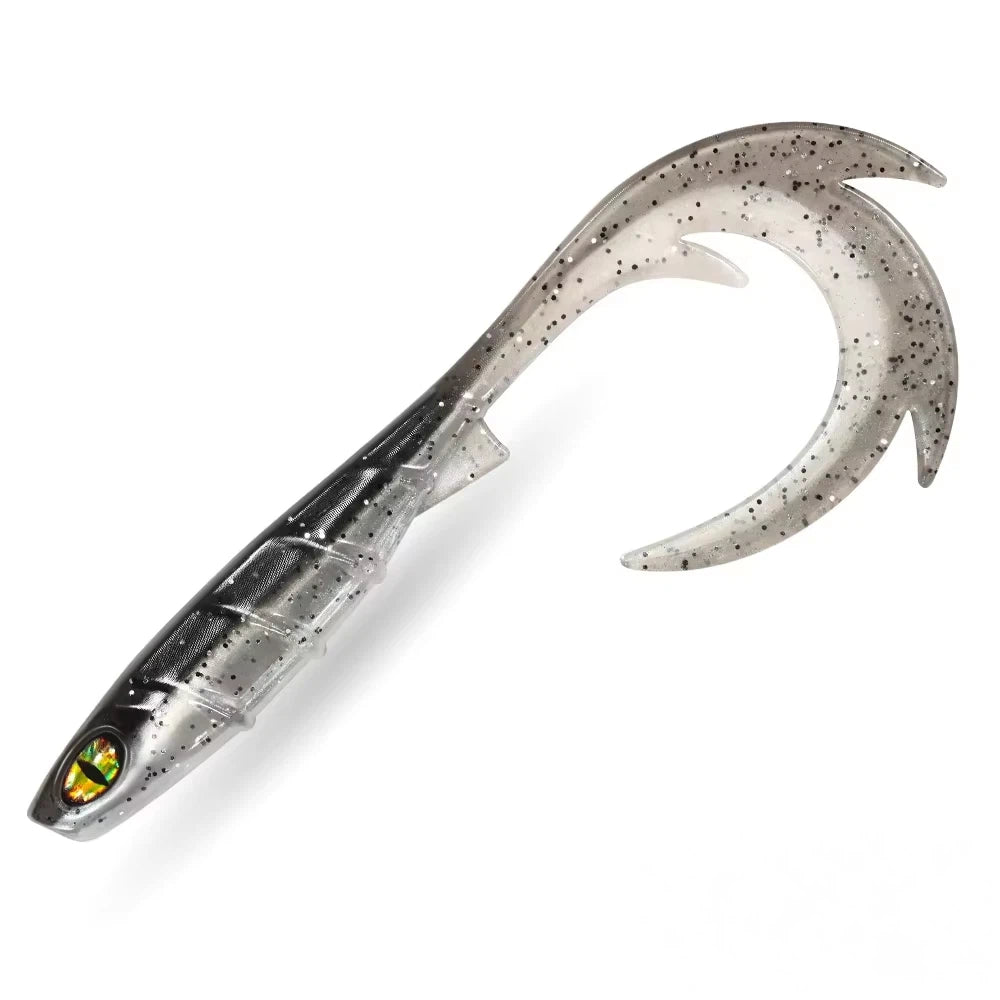 10PCS Lifelike Soft Swimbait Lure with 3D Eyes & Curly Tail - Ribbed Body Soft Plastic Bait for Bass Pike Trout Freshwater & Saltwater Fishing