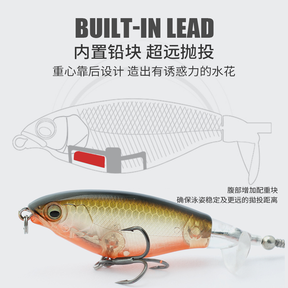 Rotating Tail Popper Lure 6.a5g 12g Artificial Hard Bait Topwater Spinner Pencil Swimbait Freshwater Saltwater Fishing Gear