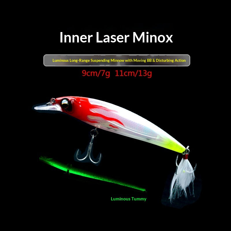 Floating Minnow Lure Built-in Laser Inside Rattle Bead Glow In Dark Artificial Bait Freshwater Saltwater Fishing Lure For Bass Topmouth Culter