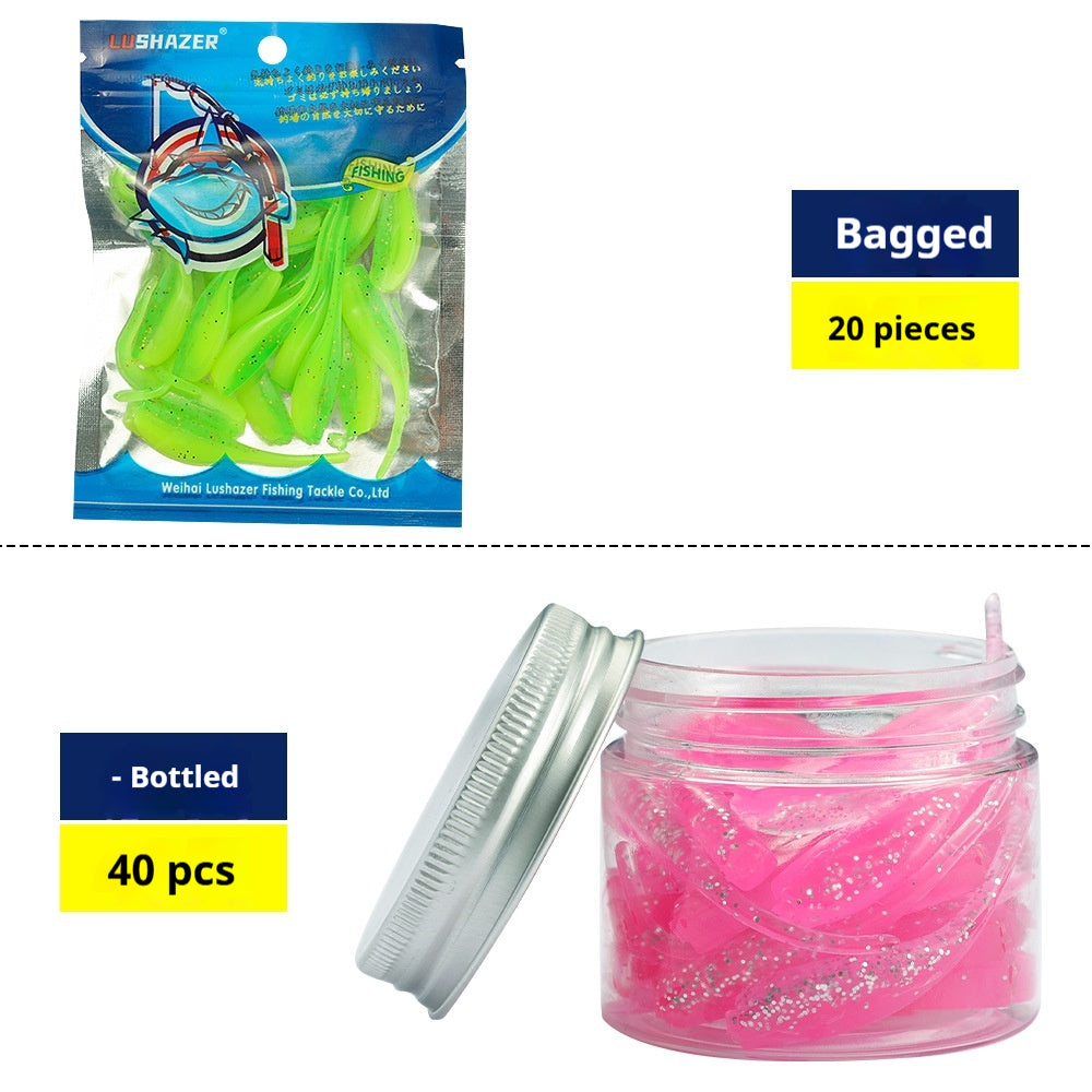 20Pcs Two-Tone Tadpole Needle Tail Soft Lures, Rock Fishing Bait Combo with Hooks for Bass & Topmouth Culter