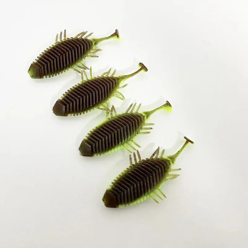 4PCS 7.5cm Sow Bug T-tail, Highly Active Mimicry, Ideal for Finesse Fishing, Slow-sinking & Twitching Action, Soft Lure.
