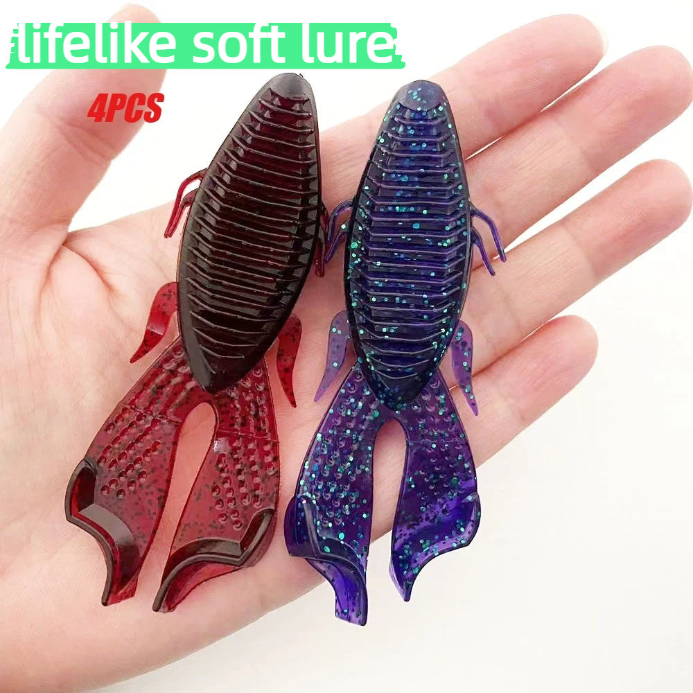 4PCS 9cm Dual-Color Punch Bait | Weedless Realistic Craw Soft Lure for Heavy Cover Bass & Snakehead