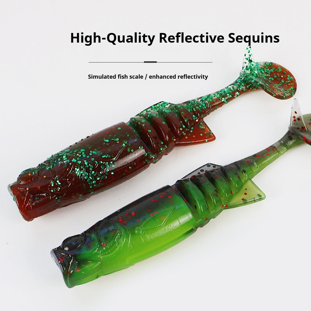 Scent Infused Multi-Segment T-Tail Soft Worm Lures, Fit Jig Head & Offset Hook for Black Pit Fishing