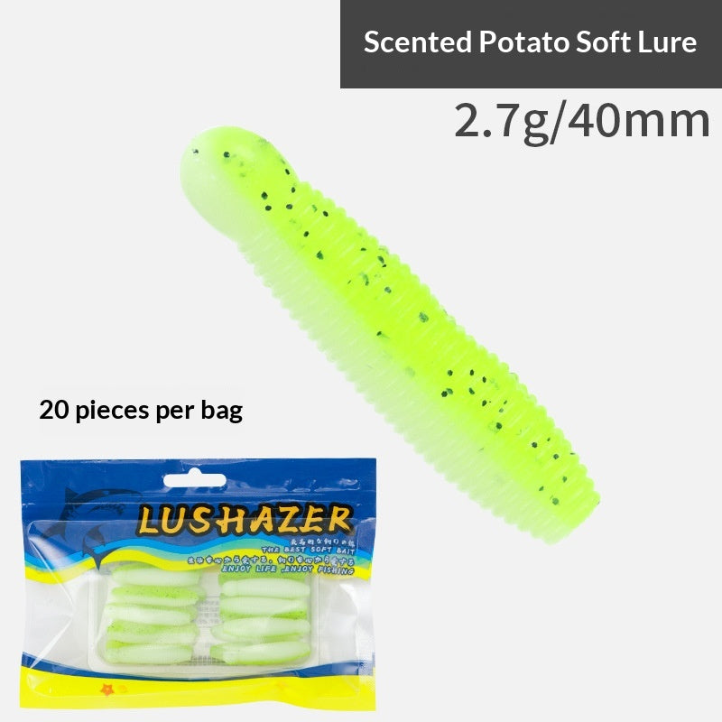 20pcs Salted & Scented Potato Soft Lure - Slow Sinking Finesse Bait for Bass, Perch & Asp