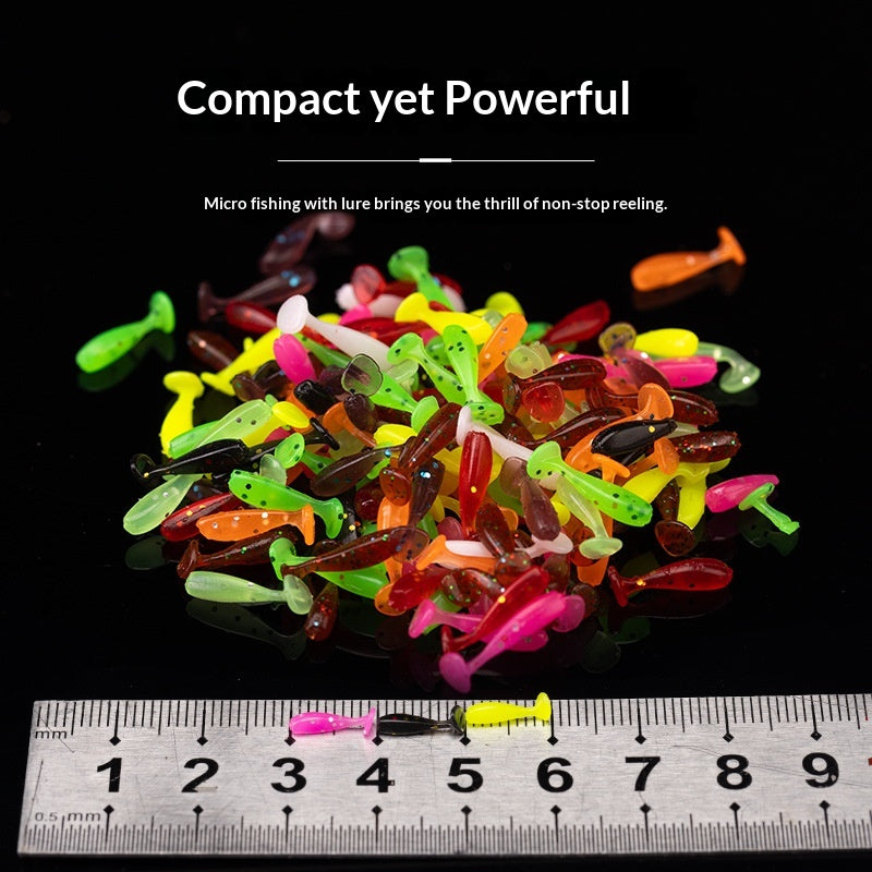 20Pcs Micro T-Tail Soft Lures, Bionic Mini Swimbait for Black Pit Fishing & Freshwater Bass