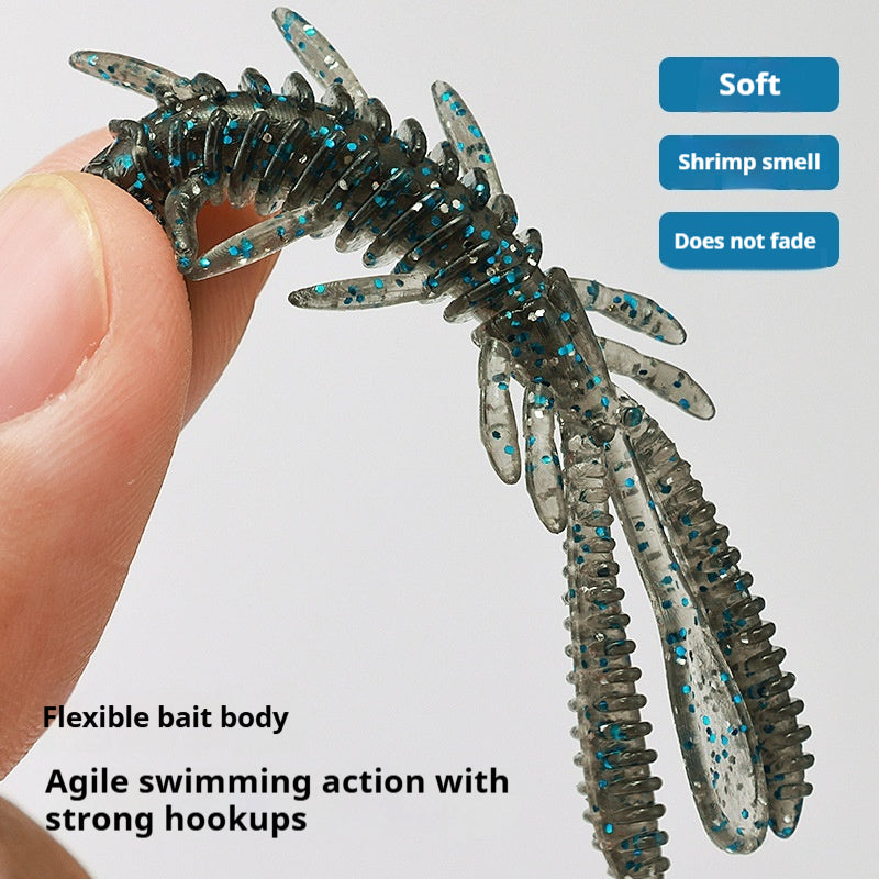 15Pcs Floating Salty Scent Pipi Shrimp Soft Lures 6cm, TPE Bionic Bait for Black Pit Fishing