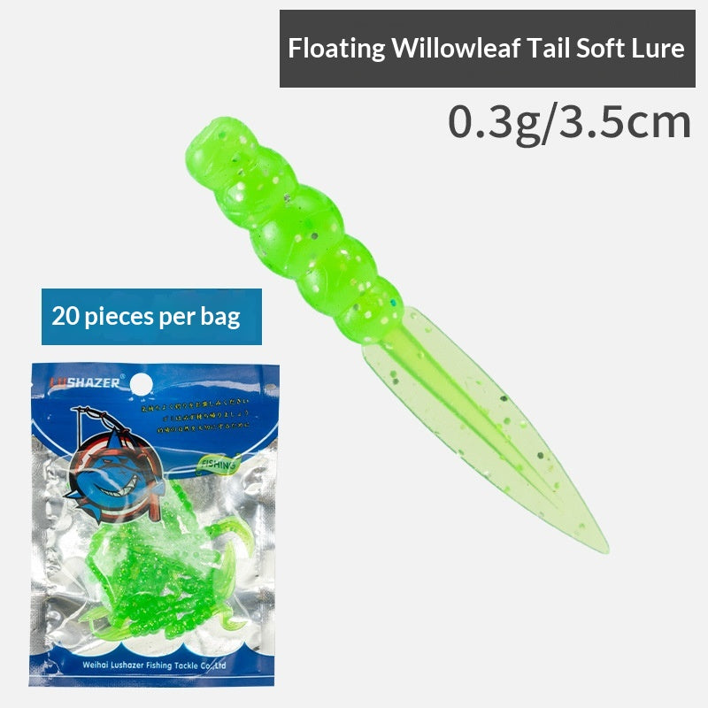 20Pcs Floating Scented Shrimp Flavor Flat Leaf Tail Soft Lures, Rock Fishing Baits for Dace & Culter