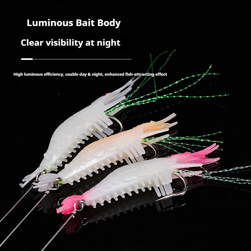 Luminous Pre-Rigged Shrimp Soft Lure, Realistic Bionic Shrimp Bait With Hooks For Freshwater Fishing