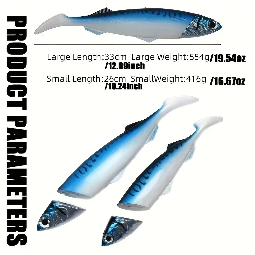1Set Glow Head Slow-Sink Soft Lure 415g/516g | Extra-Heavy Duty Boat Fishing Lure for Tuna & Shark | Deep Sea Jigging