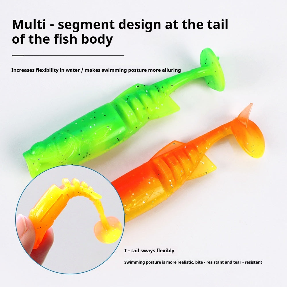 Scent Infused Multi-Segment T-Tail Soft Worm Lures, Fit Jig Head & Offset Hook for Black Pit Fishing