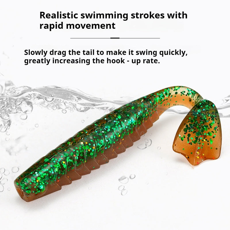 10Pcs Duck Foot T-Tail Soft Lures, Two-Color Threaded Swim Baits Long Cast for Bass & Topmouth Culter