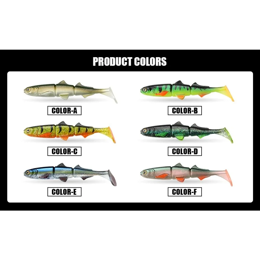 1PC 22cm T-Tail 3-Jointed Soft Swimbait – Slow Sink Long Cast Fishing Lure, Big Paddle Tail Realistic Swimming Action for Pike
